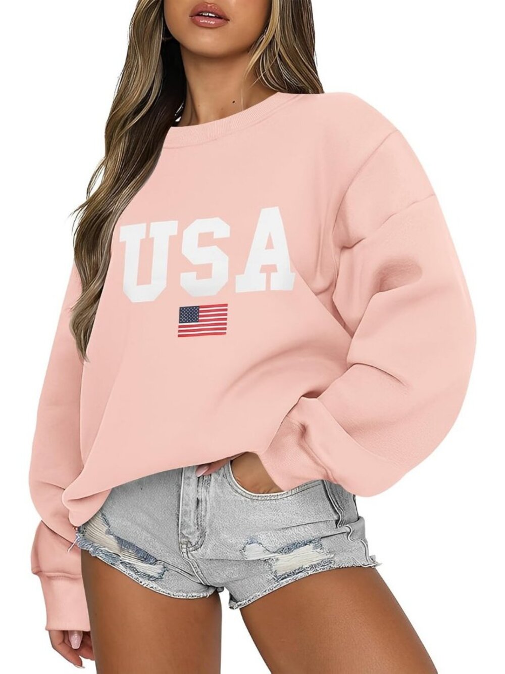 Oversized USA Graphic Sweatshirt - Patriotic Fleece Pullover Winter Sweater